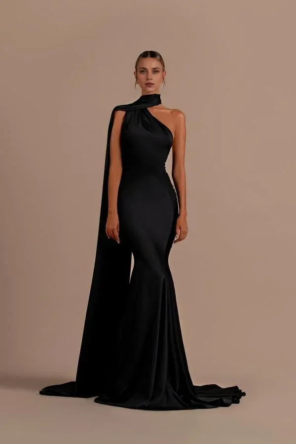 Formal Wear Dresses Black Chic High Neck One Shoulder Mermaid Stain Sleeveless Prom Dress Evening Dresses Prom Dresses Stores